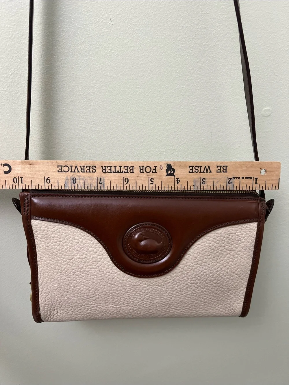 Vintage Dooney & Bourke Cream and Brown Leather Crossbody Bag